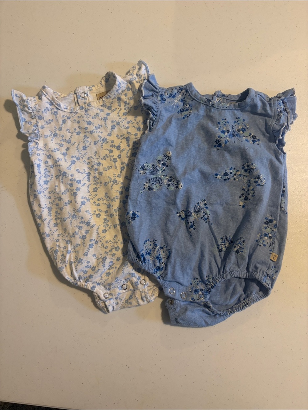 Baby Girls Floral Ruffle Romper - Blue/White